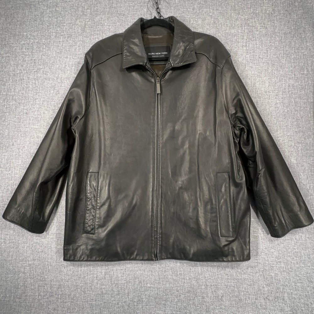Marc New York Leather Bomber Jacket Mens Medium Black Zip Front Andrew Marc Coat